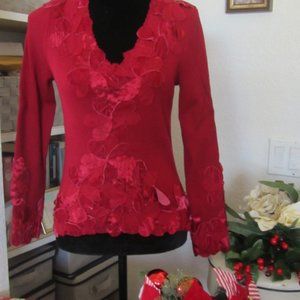 NYGARD Collection - Red Ribbed Top with Flowers
